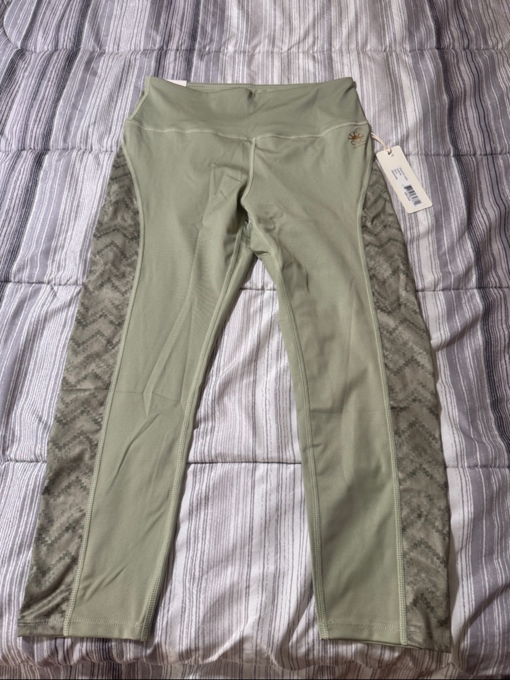 Women’s C&C Cali Olive Green Performance Leggings with Patterned Side Panels